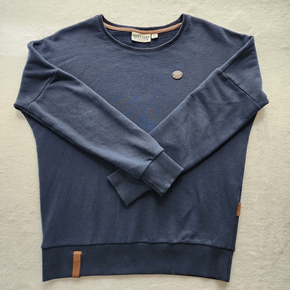 Naketano Sweatshirt Womens Small Blue Crew Neck Pullover Oversize Preppy Lounge